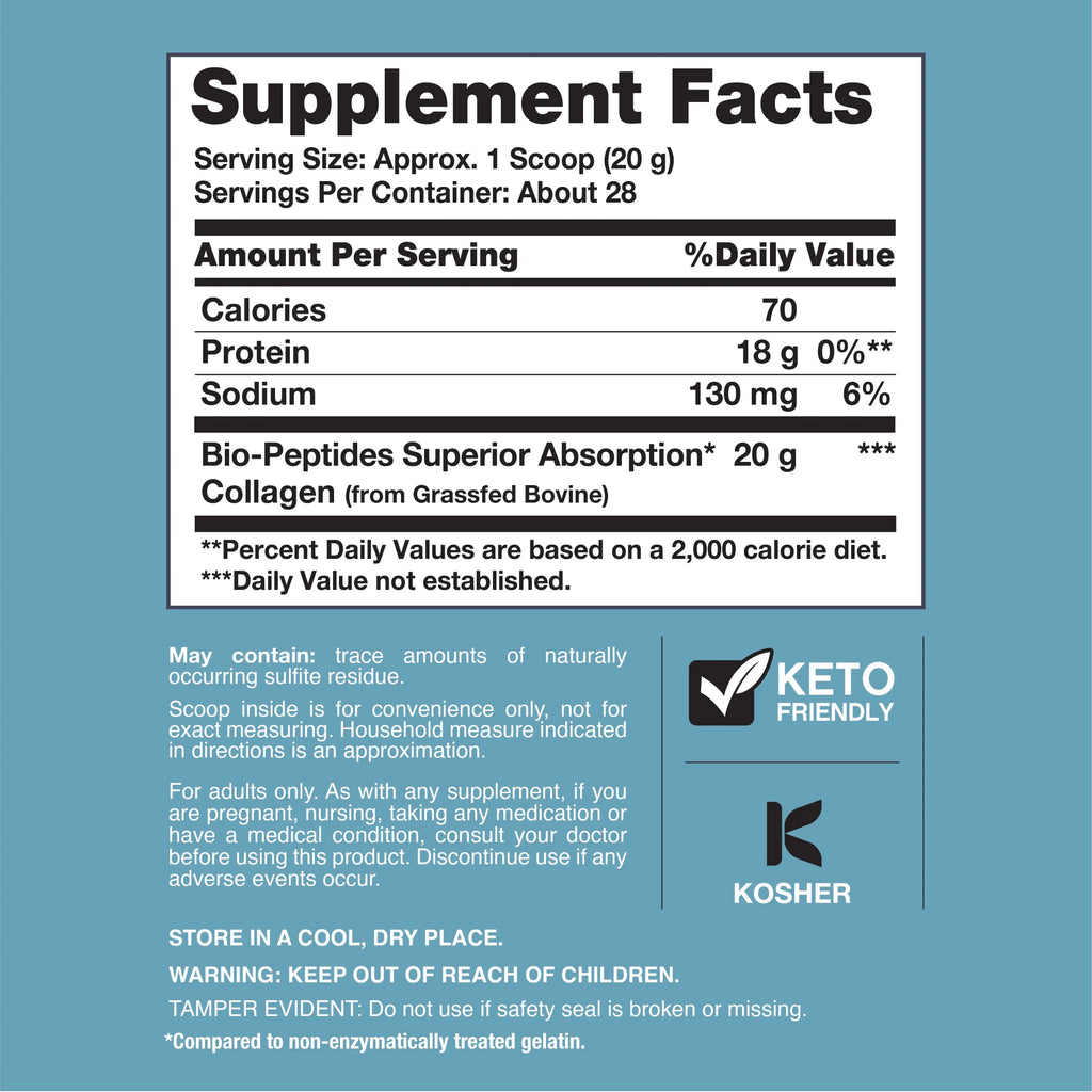 Neocell Collagen Bio-Peptides Powder 20Oz - Grassfed Protein Supplement - Advanced with 18 Essential Amino Acids