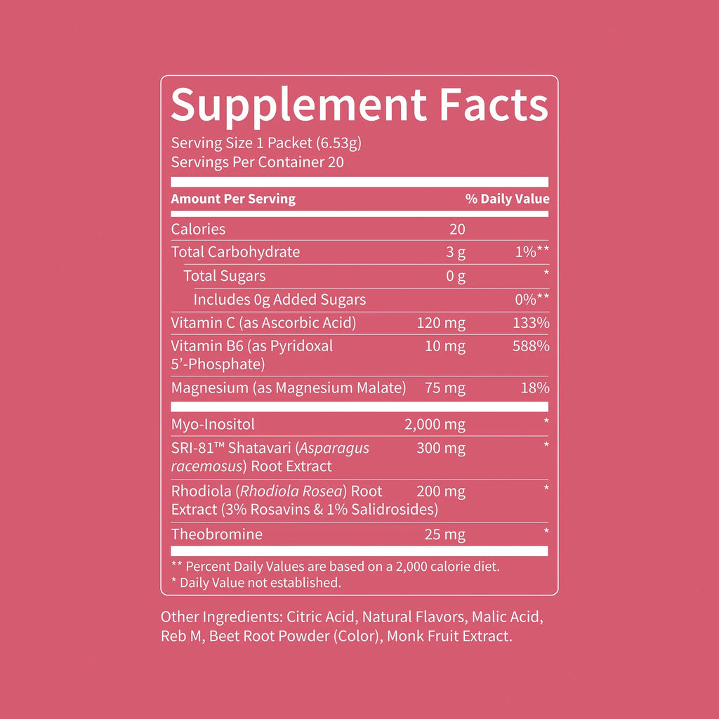 Nello Superbalance Hormonal Support Drink Mix, 20 Travel Packets, SRI-81 Shatavari, Myo-Inositol, Rhodiola Rosea, Vitamin C, Magnesium, Theobromine, Vitamin B6/C